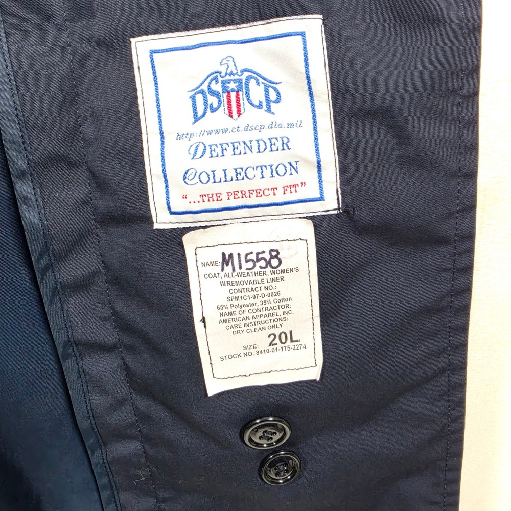 DSCP Defender Military Trench Coat Women's 20L Navy Blue All Weather Classic - Picture 13 of 16